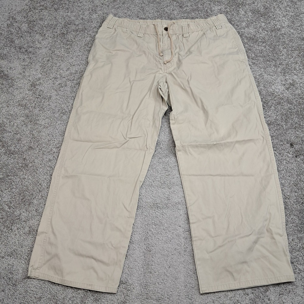 Eddie Bauer Mens Tan Khaki Cotton Drawstring Elastic Waist Pants Large